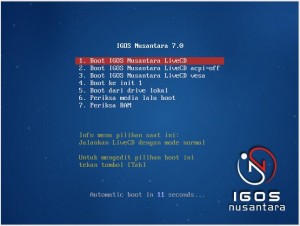 IGOS Nusantara 7 LiveCD Boot Menu